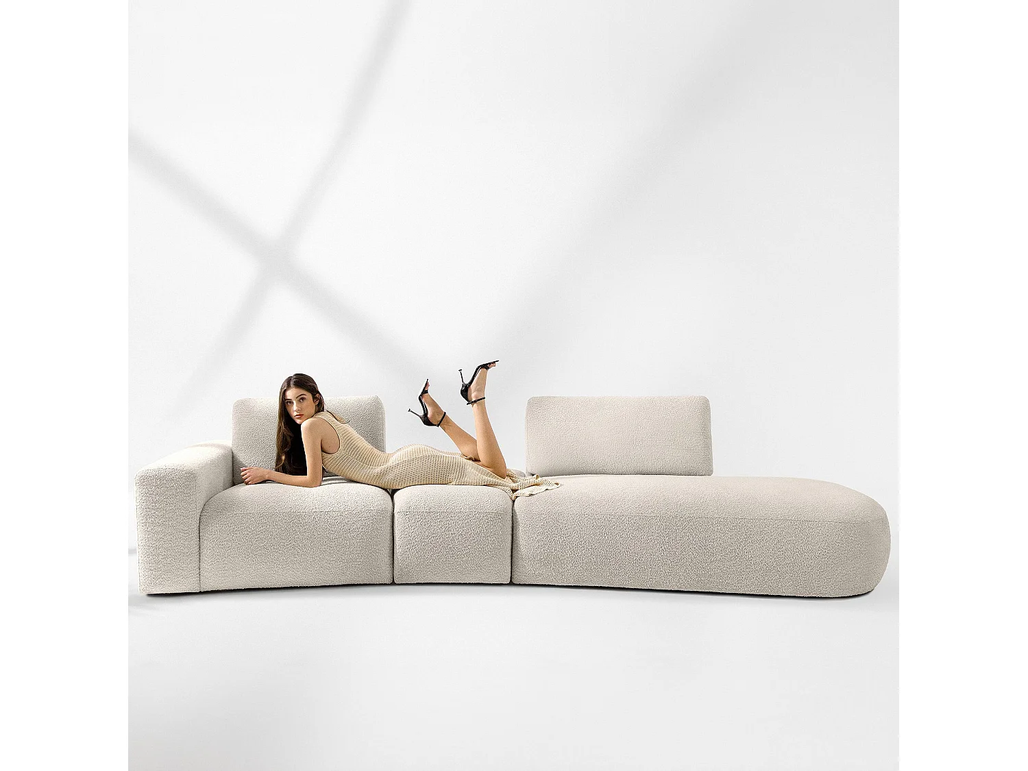 Ecksofa rechts - modern - ZUCCO - 4-Sitzer - Boucle - Beige