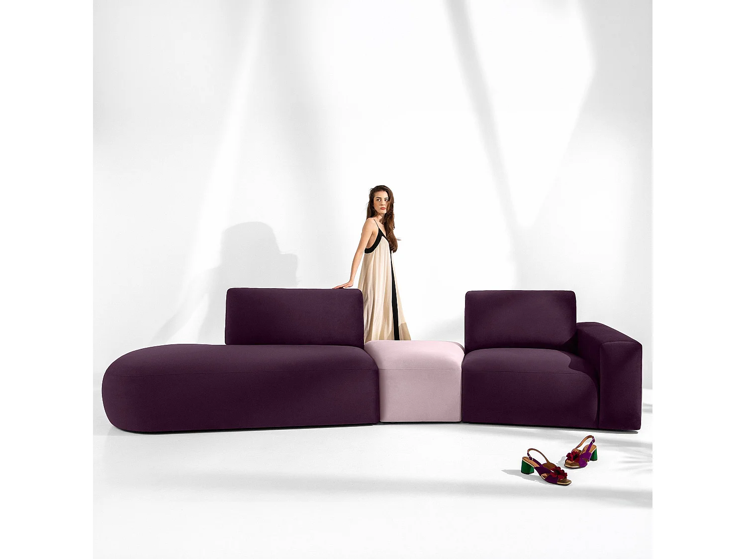 Ecksofa links - modern - ZUCCO - 4-Sitzer - Veloursstoff - Violett