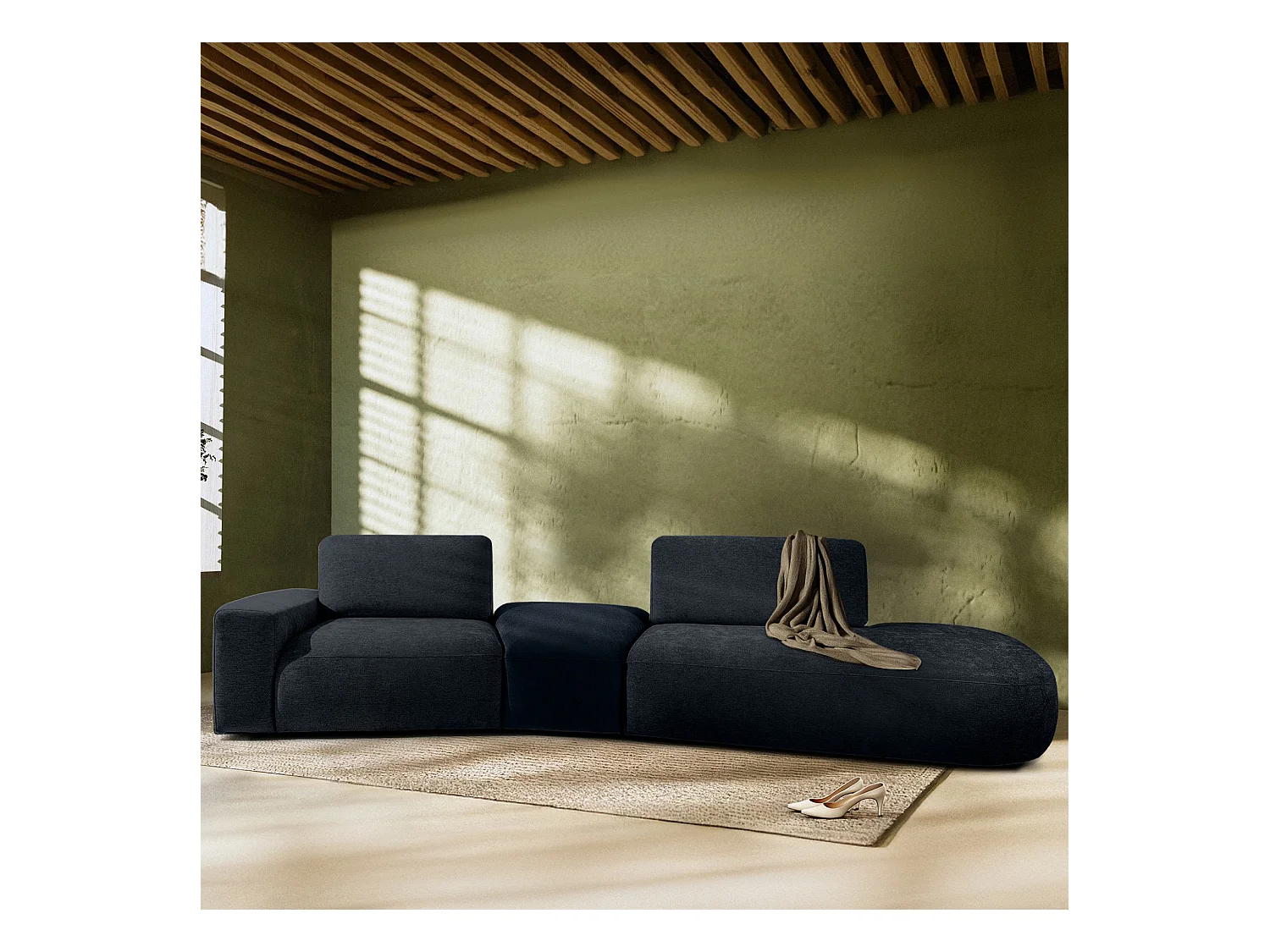 Ecksofa rechts - modern - ZUCCO - 4-Sitzer - Chenille Stoff - Dunkelblau
