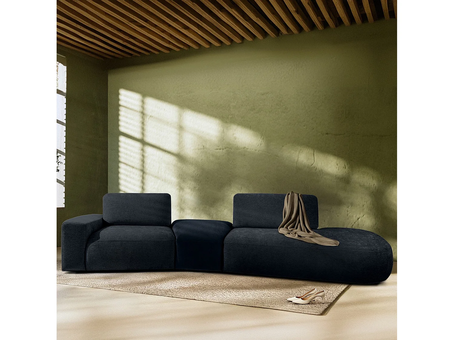 Ecksofa rechts - modern - ZUCCO - 4-Sitzer - Chenille Stoff - Dunkelblau
