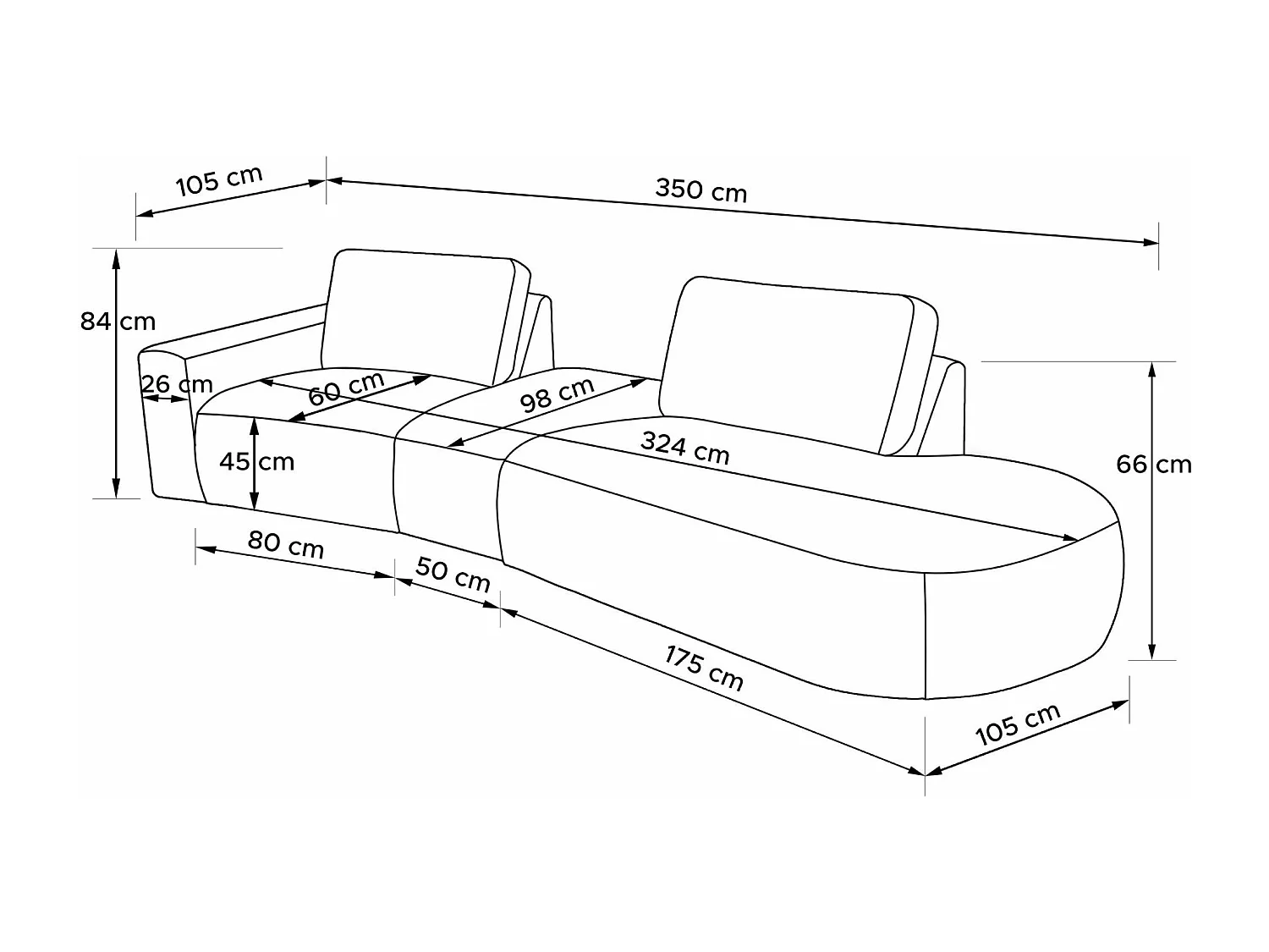 Canapé d'angle moderne droit - ZUCCO - 4 places - tissu velour - Gris foncé