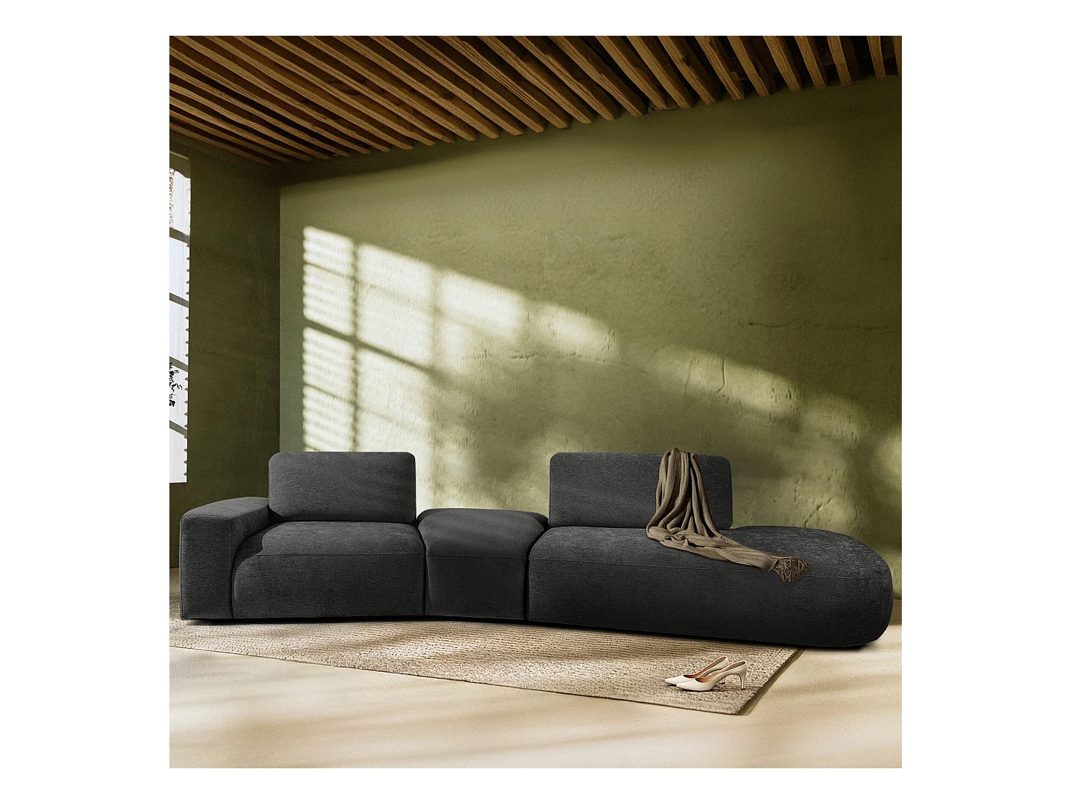 Ecksofa rechts - modern - ZUCCO - 4-Sitzer - Chenille Stoff - Anthrazit