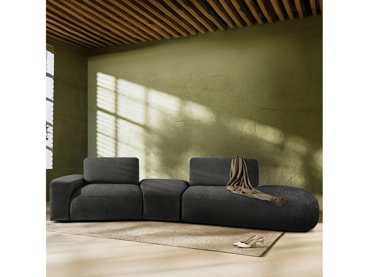 Ecksofa rechts - modern - ZUCCO - 4-Sitzer - Chenille Stoff - Anthrazit