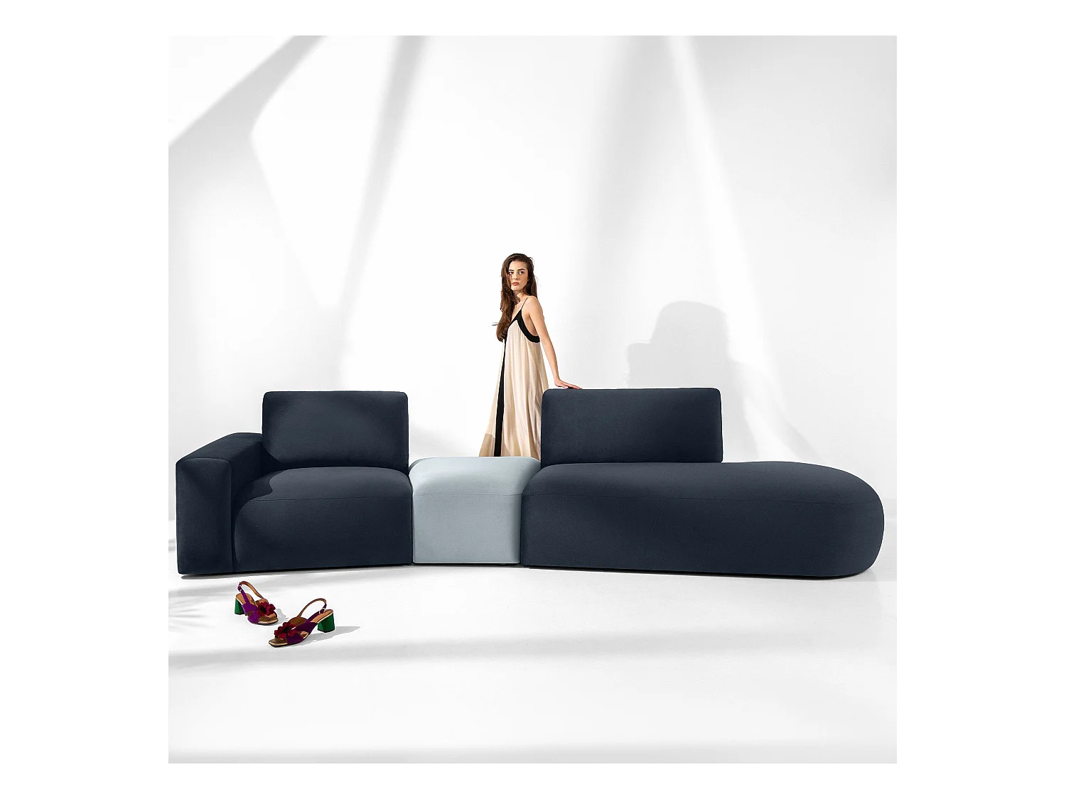 Ecksofa rechts - modern - ZUCCO - 4-Sitzer - Veloursstoff - Marineblau