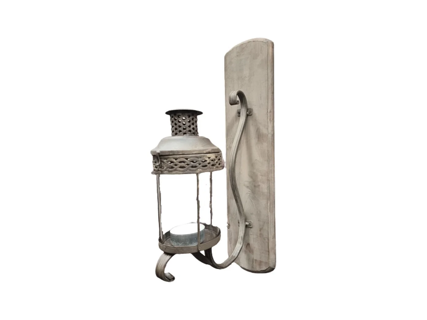 Lanterne murale extérieur jardin bougie ancienne bois blanc 54cm