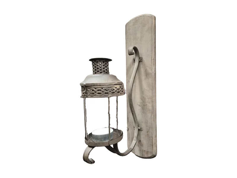 Lanterne murale extérieur jardin bougie ancienne bois blanc 54cm