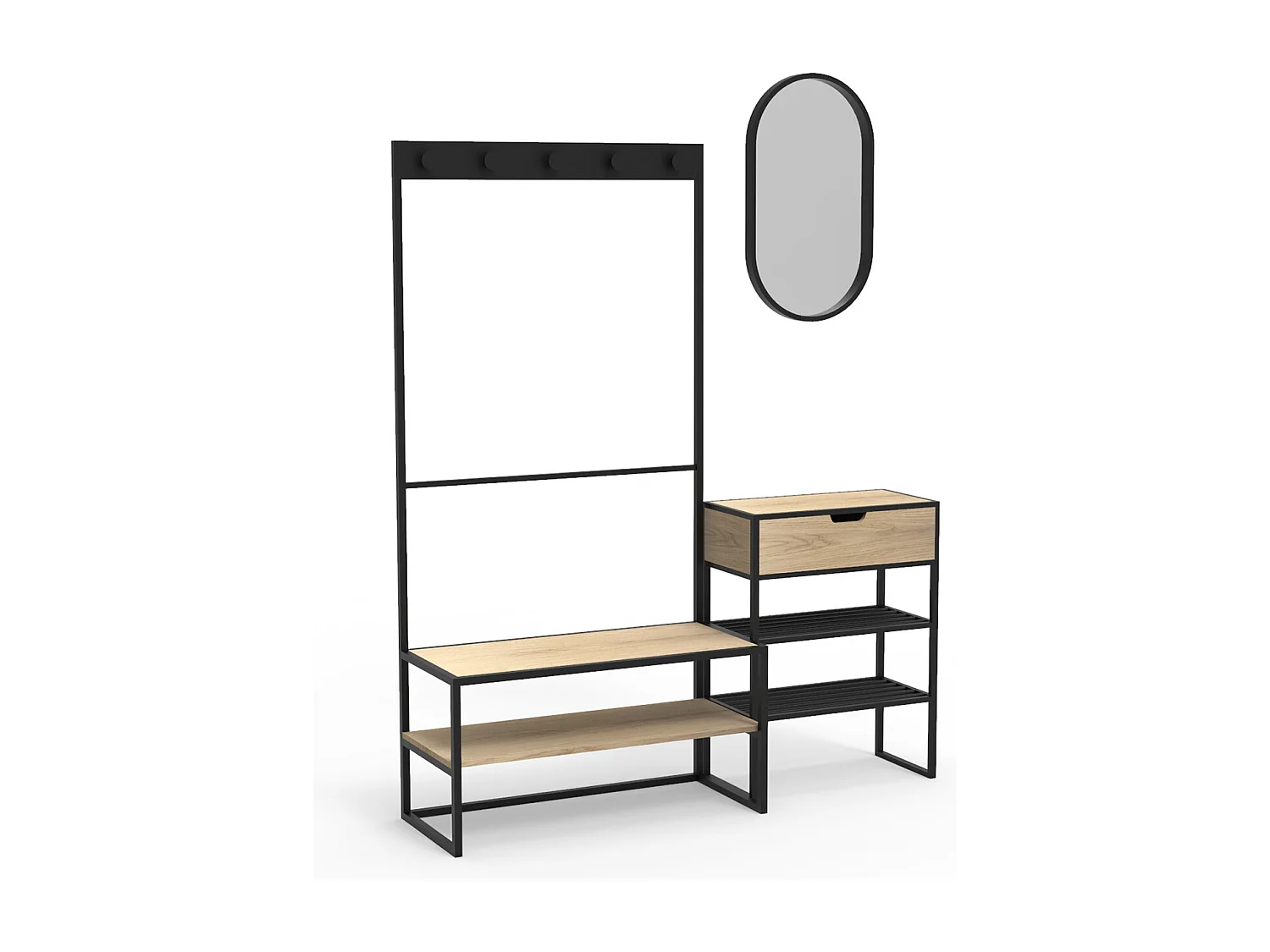 Ensemble meubles d'entrée console, portant et miroir bois et métal