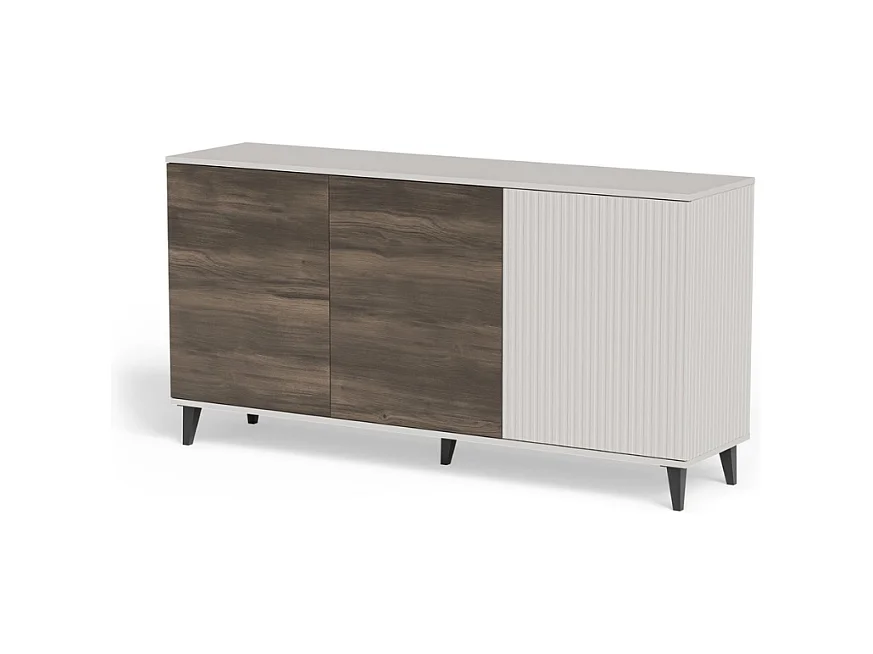 Buffet 160 cm 3 portes aspect noyer et beige PUMP