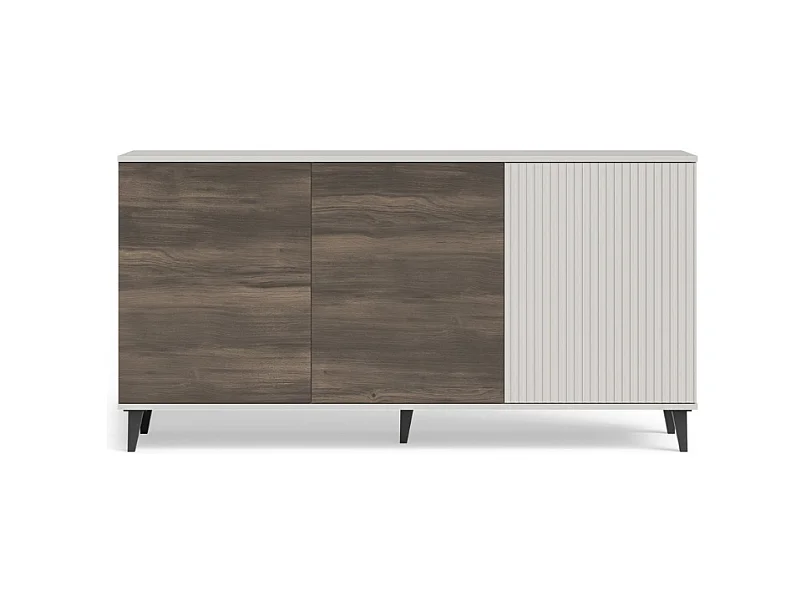 Buffet 160 cm 3 portes aspect noyer et beige PUMP