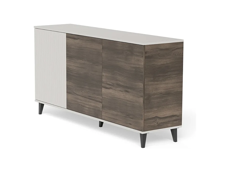 Buffet 160 cm 3 portes aspect noyer et beige PUMP
