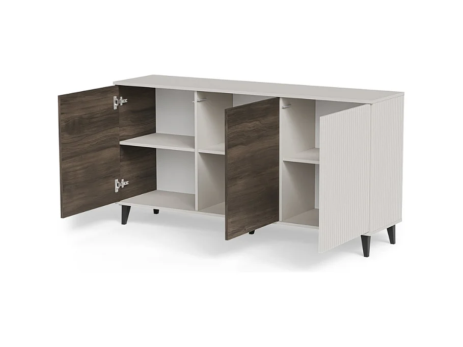 Buffet 160 cm 3 portes aspect noyer et beige PUMP