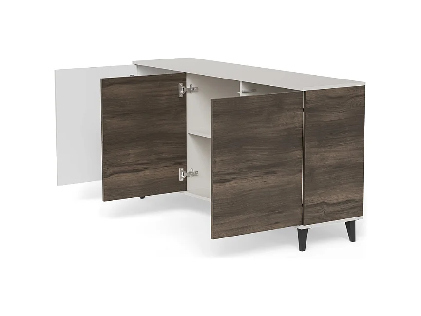 Buffet 160 cm 3 portes aspect noyer et beige PUMP