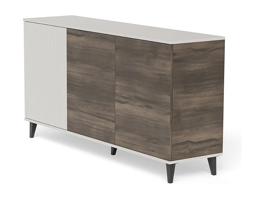 Buffet 160 cm 3 portes aspect noyer et beige PUMP