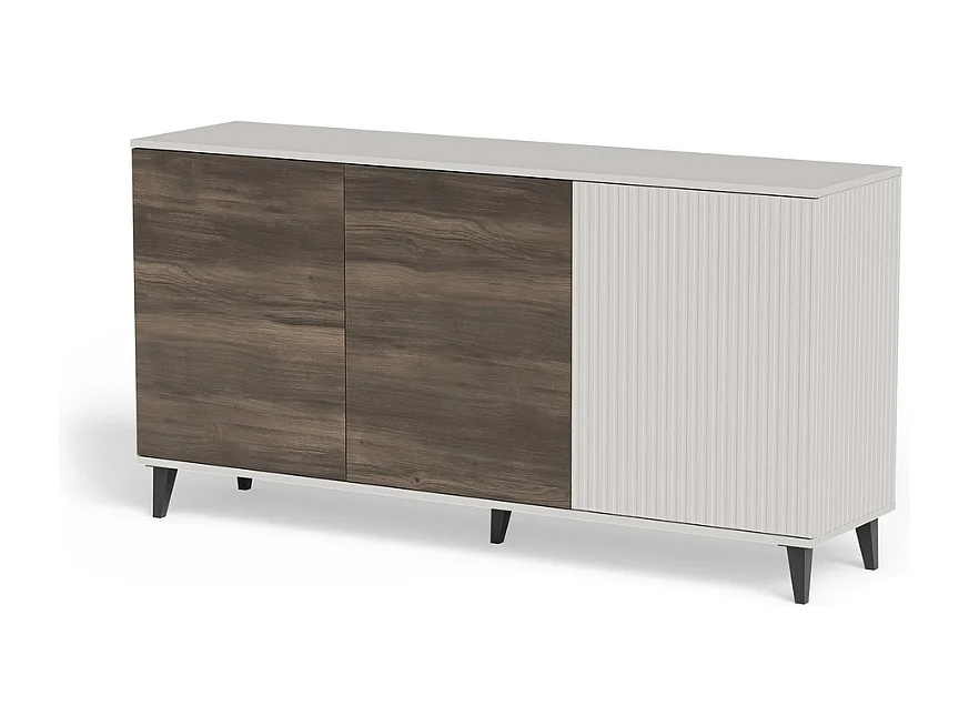 Buffet 160 cm 3 portes aspect noyer et beige PUMP