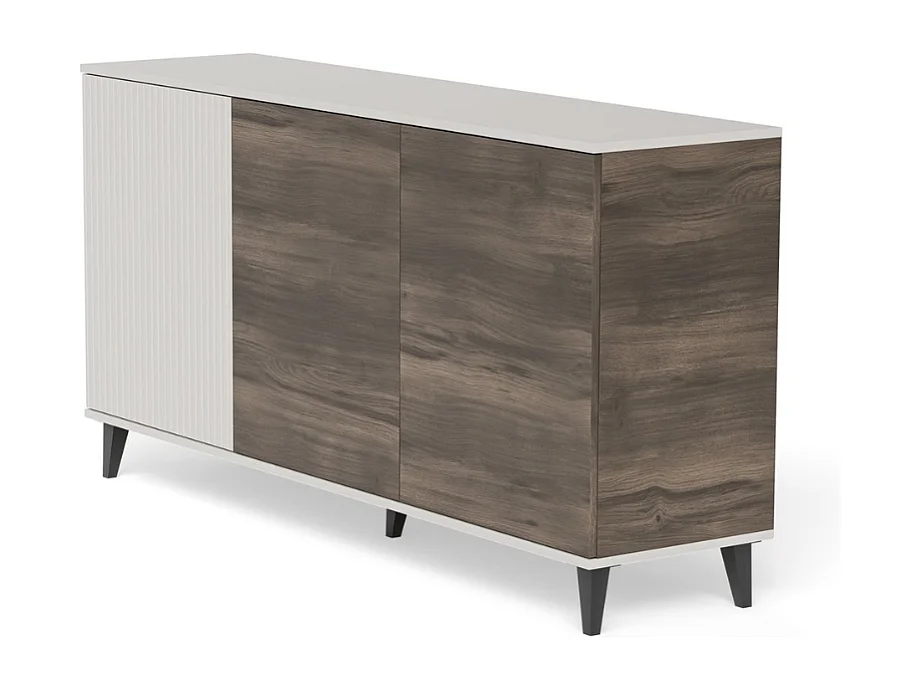 Buffet 160 cm 3 portes aspect noyer et beige PUMP