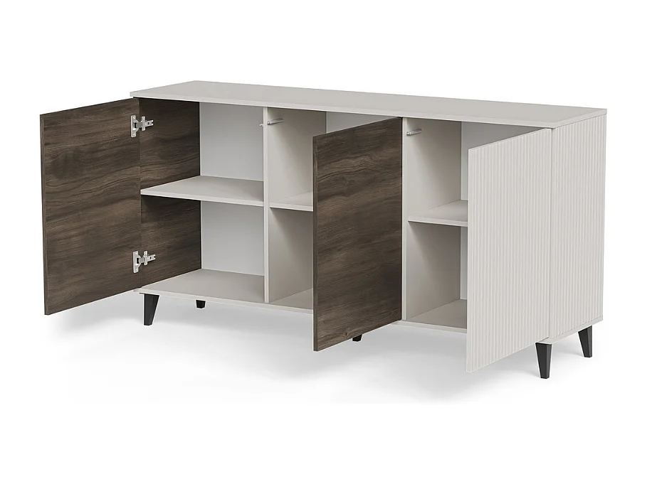 Buffet 160 cm 3 portes aspect noyer et beige PUMP