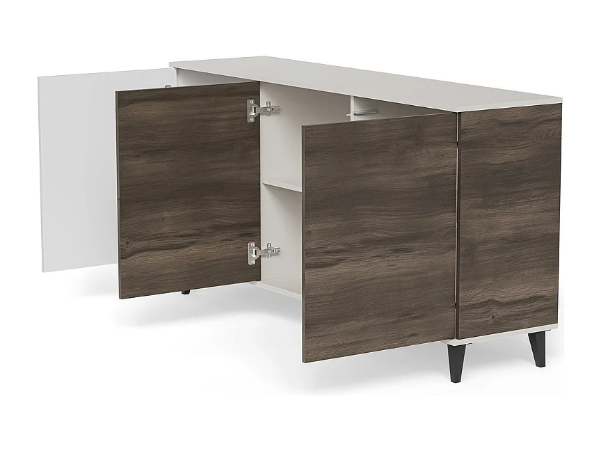 Buffet 160 cm 3 portes aspect noyer et beige PUMP