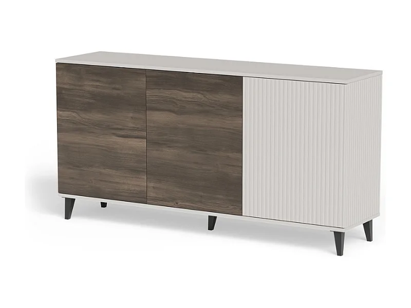 Buffet 160 cm 3 portes aspect noyer et beige PUMP