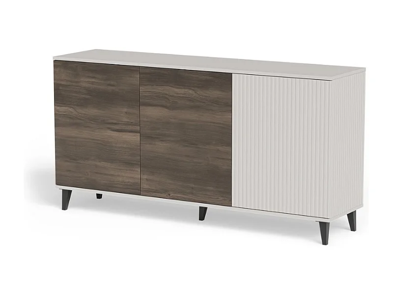 Buffet 160 cm 3 portes aspect noyer et beige PUMP