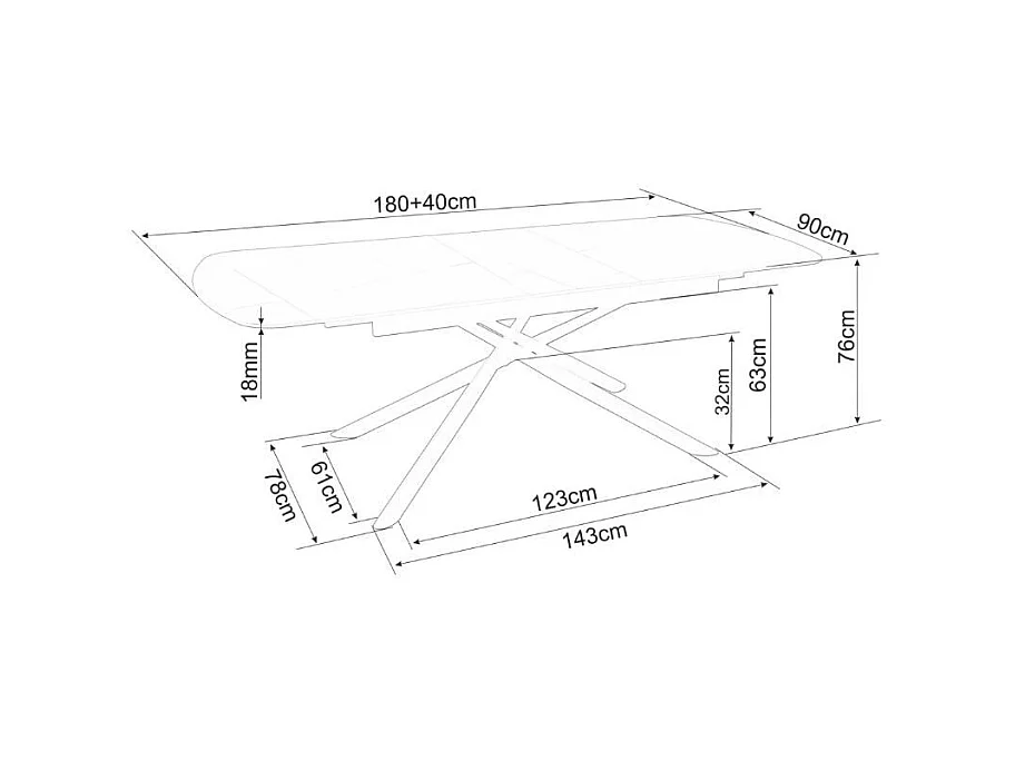 Table extensible de salle à manger noir mat scandinave 180 + 40cm céramique et métal Vila