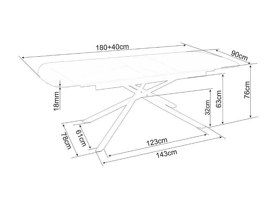 Table extensible de salle à manger noir mat scandinave 180 + 40cm céramique et métal Vila
