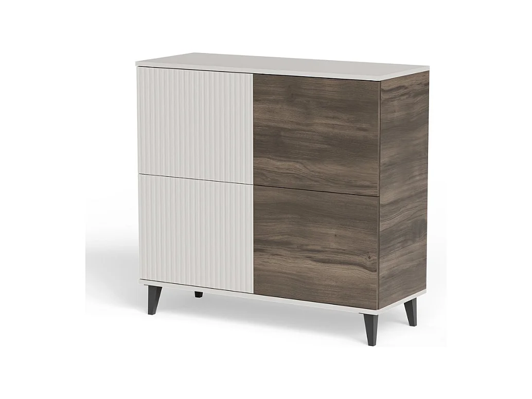 Bahut contemporain 100 cm 2 portes aspect noyer et beige PUMP