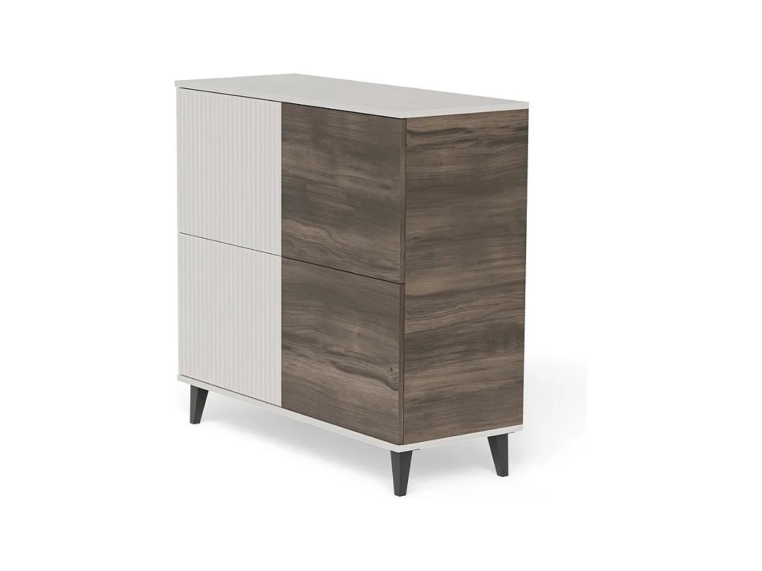 Bahut contemporain 100 cm 2 portes aspect noyer et beige PUMP