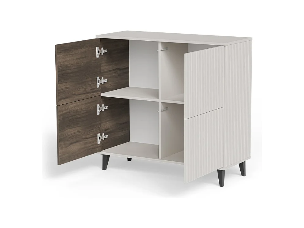 Bahut contemporain 100 cm 2 portes aspect noyer et beige PUMP