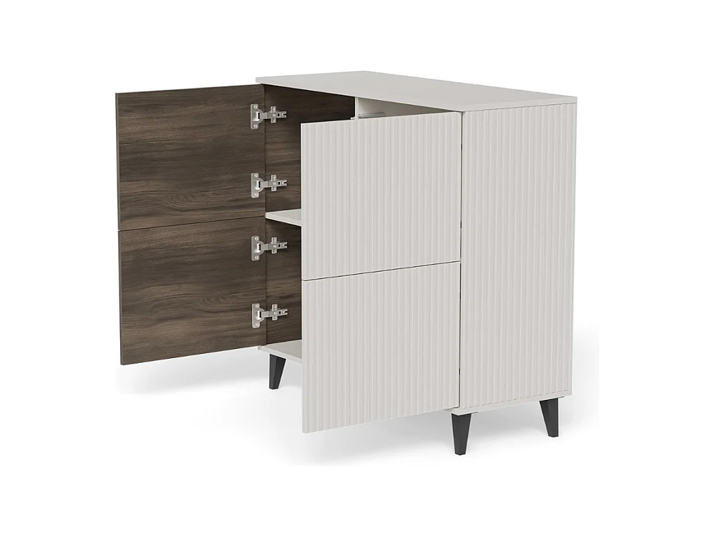 Bahut contemporain 100 cm 2 portes aspect noyer et beige PUMP