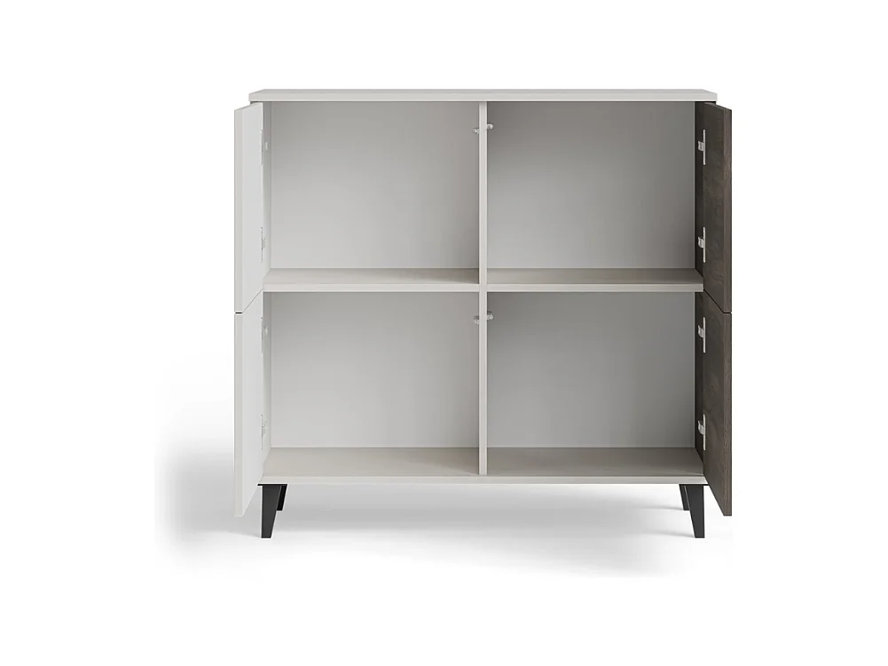 Bahut contemporain 100 cm 2 portes aspect noyer et beige PUMP