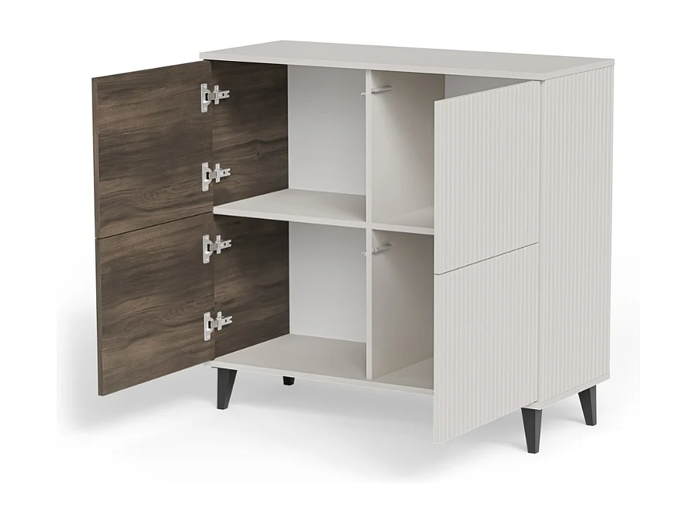 Bahut contemporain 100 cm 2 portes aspect noyer et beige PUMP