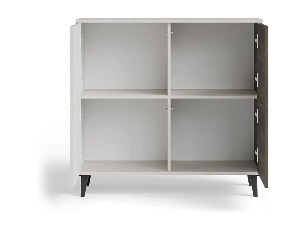 Bahut contemporain 100 cm 2 portes aspect noyer et beige PUMP