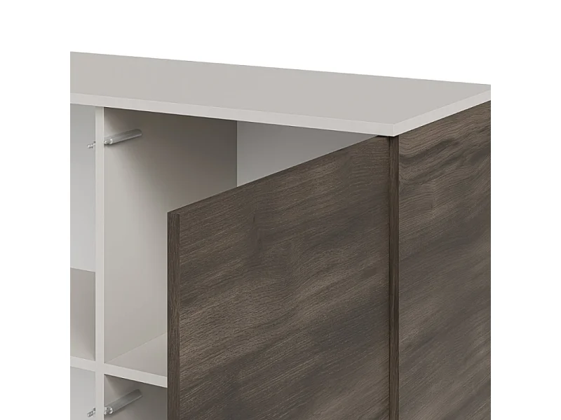 Bahut contemporain 100 cm 2 portes aspect noyer et beige PUMP