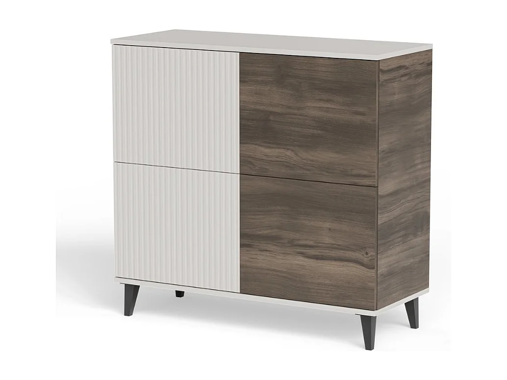 Bahut contemporain 100 cm 2 portes aspect noyer et beige PUMP