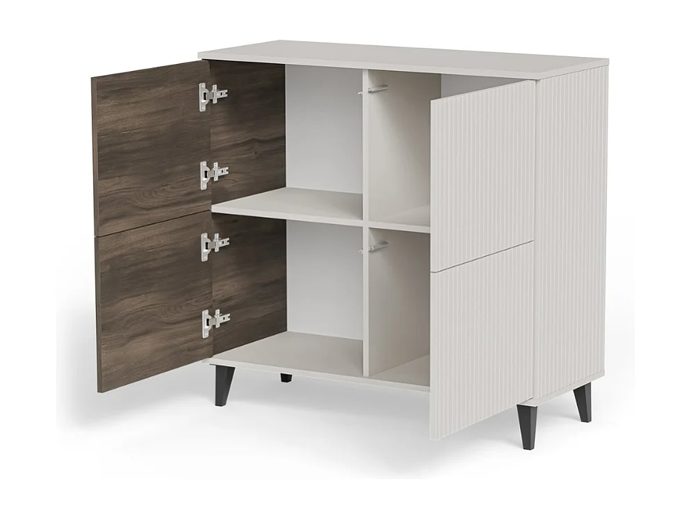 Bahut contemporain 100 cm 2 portes aspect noyer et beige PUMP