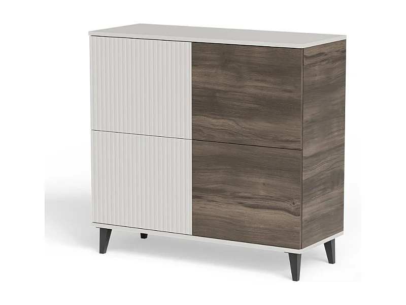 Bahut contemporain 100 cm 2 portes aspect noyer et beige PUMP