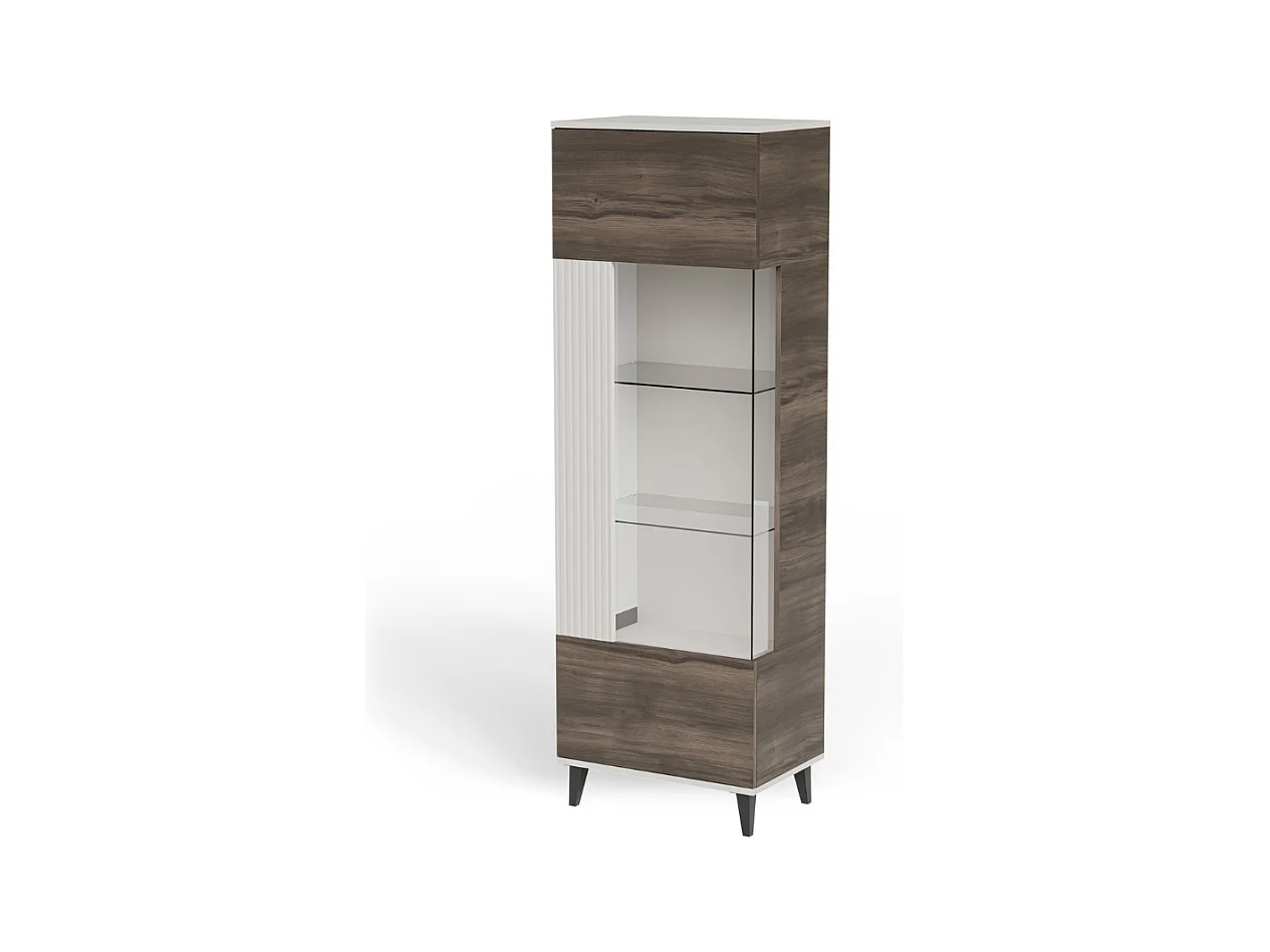 Vitrine contemporaine beige et aspect noyer PUMP