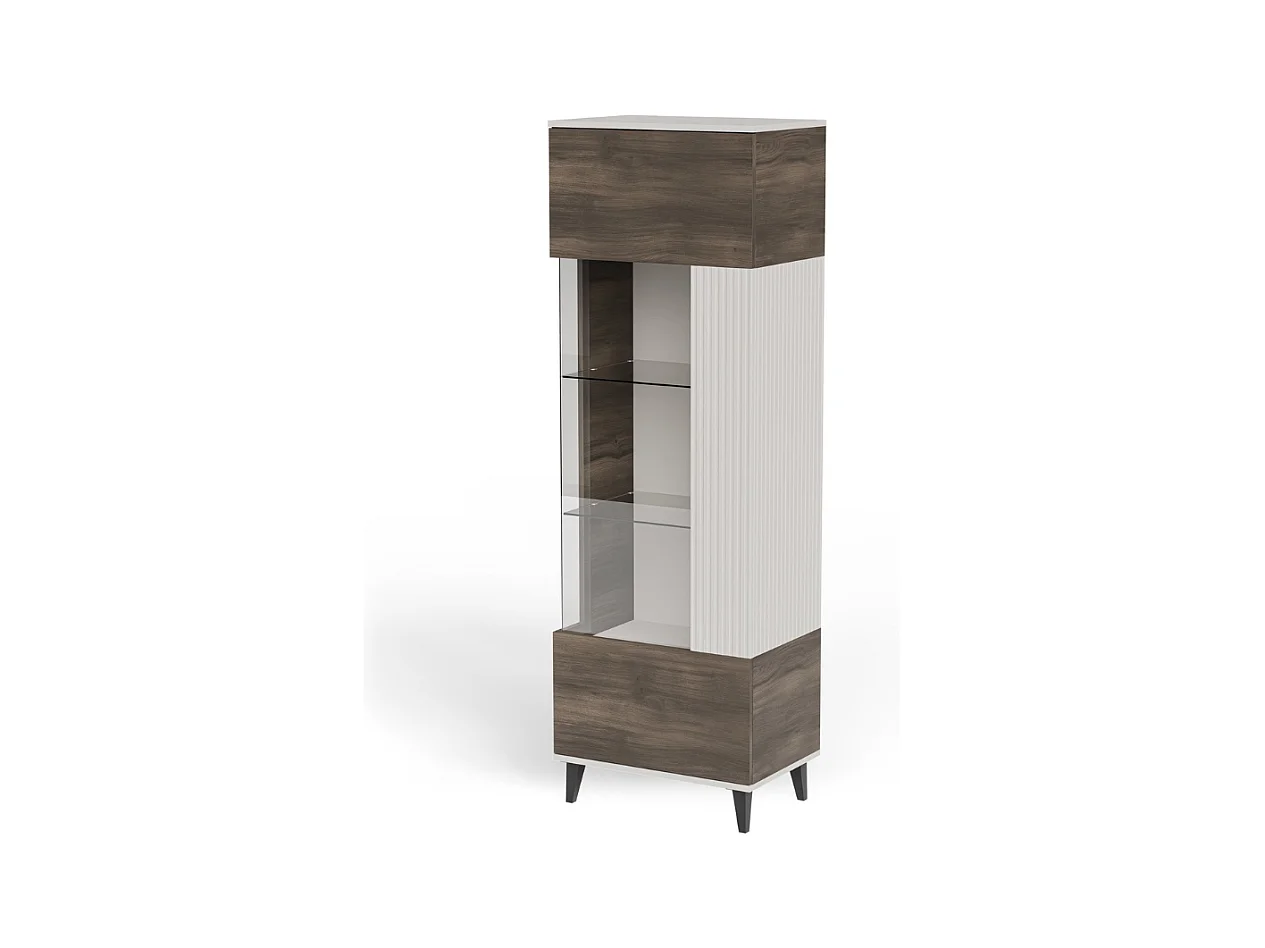 Vitrine contemporaine beige et aspect noyer PUMP