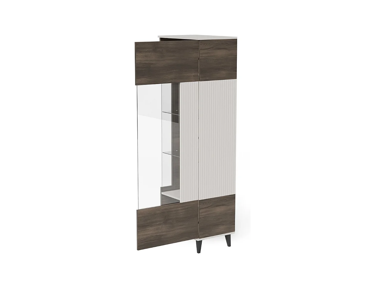Vitrine contemporaine beige et aspect noyer PUMP