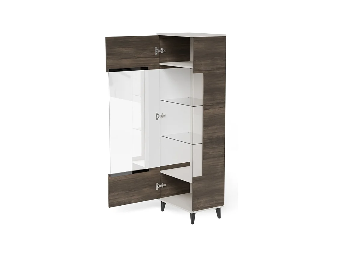 Vitrine contemporaine beige et aspect noyer PUMP