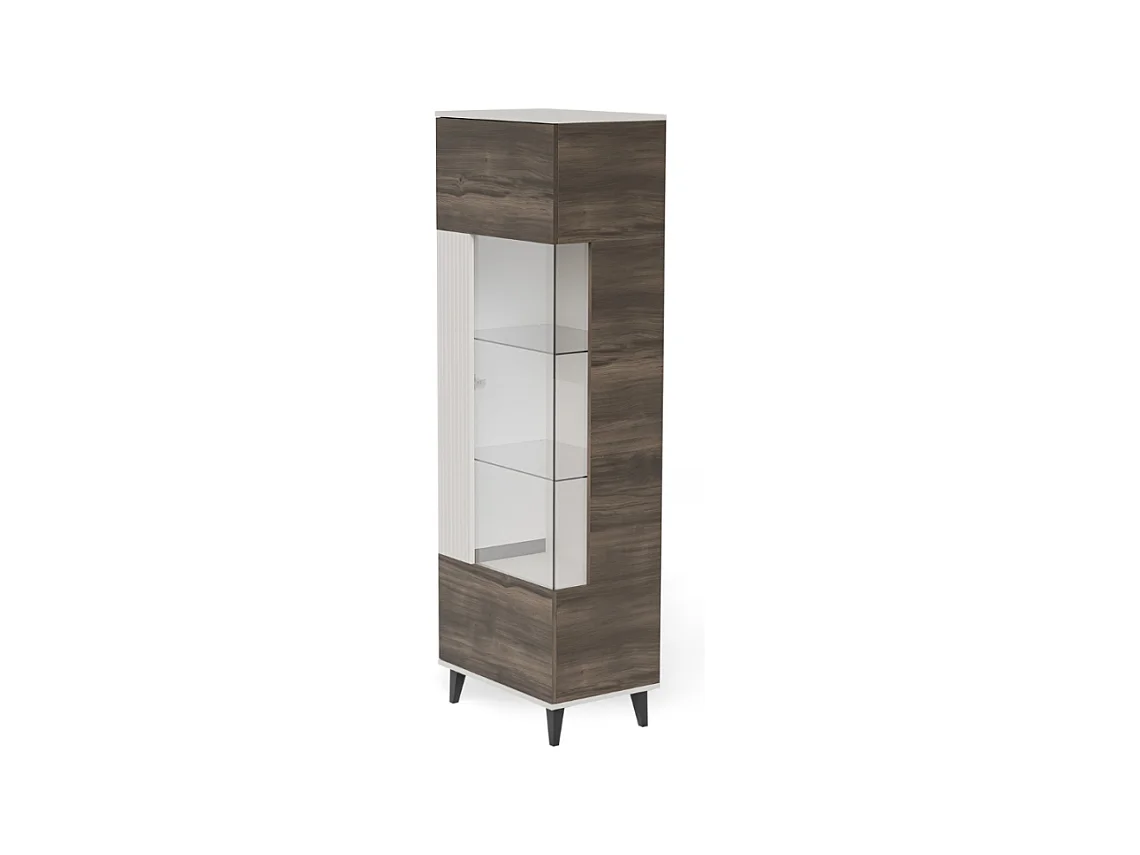 Vitrine contemporaine beige et aspect noyer PUMP