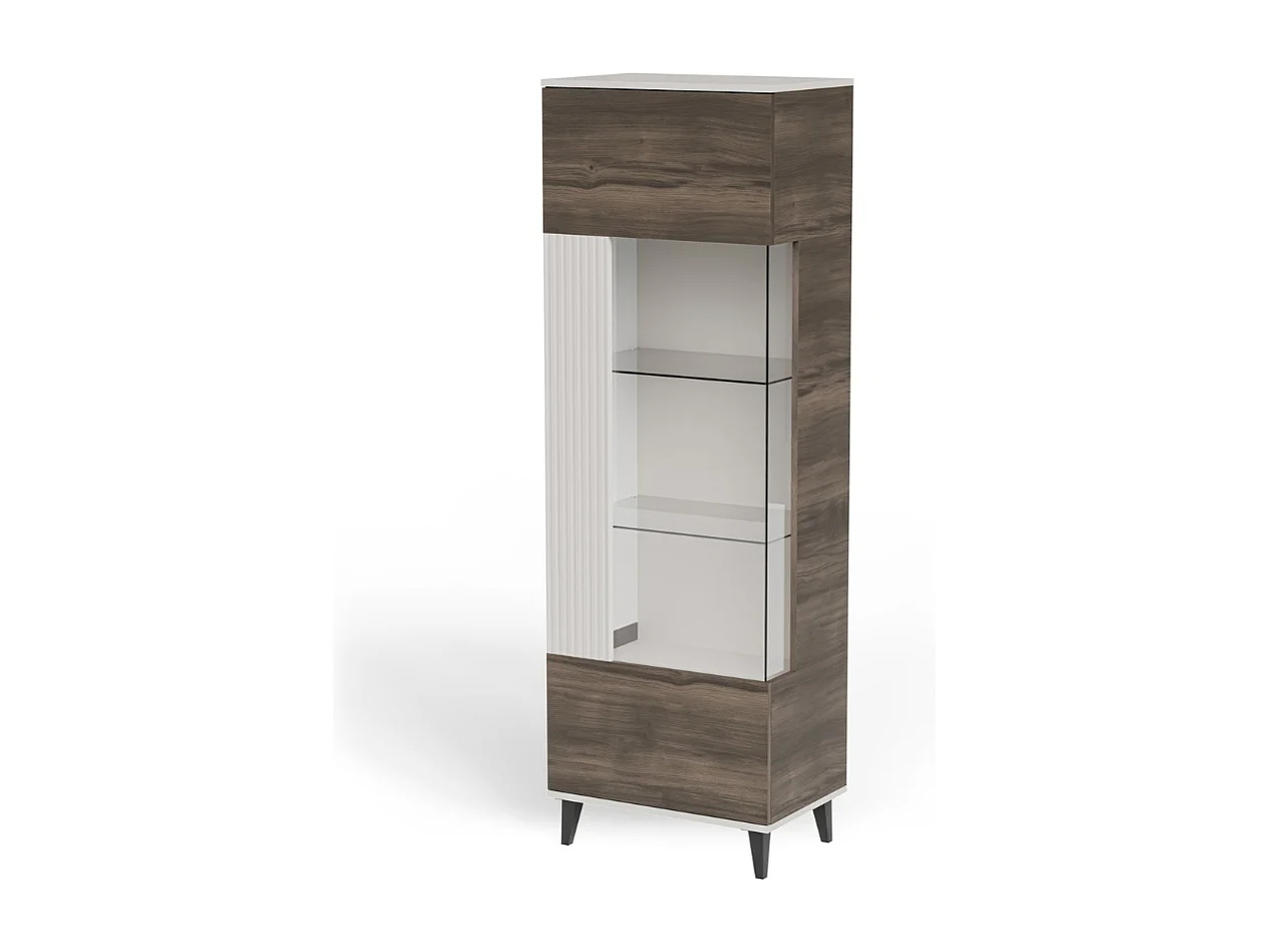 Vitrine contemporaine beige et aspect noyer PUMP