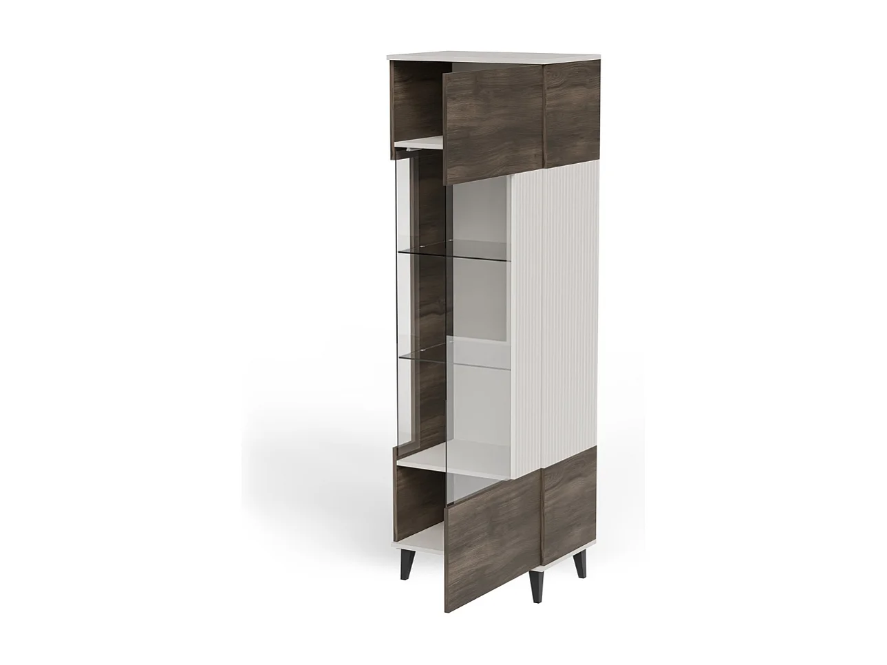 Vitrine contemporaine beige et aspect noyer PUMP