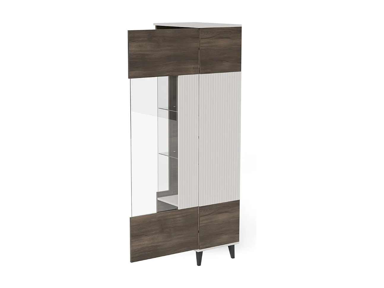 Vitrine contemporaine beige et aspect noyer PUMP