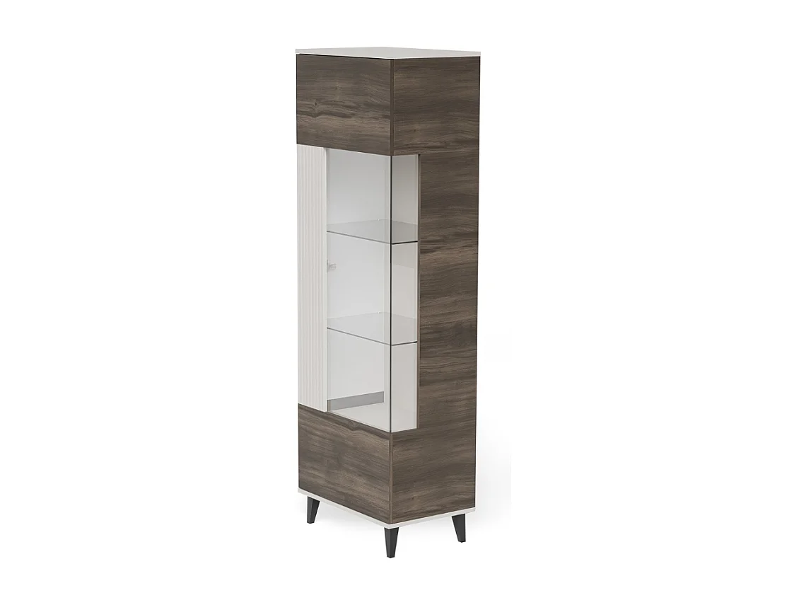Vitrine contemporaine beige et aspect noyer PUMP