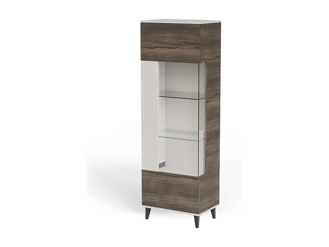 Vitrine contemporaine beige et aspect noyer PUMP