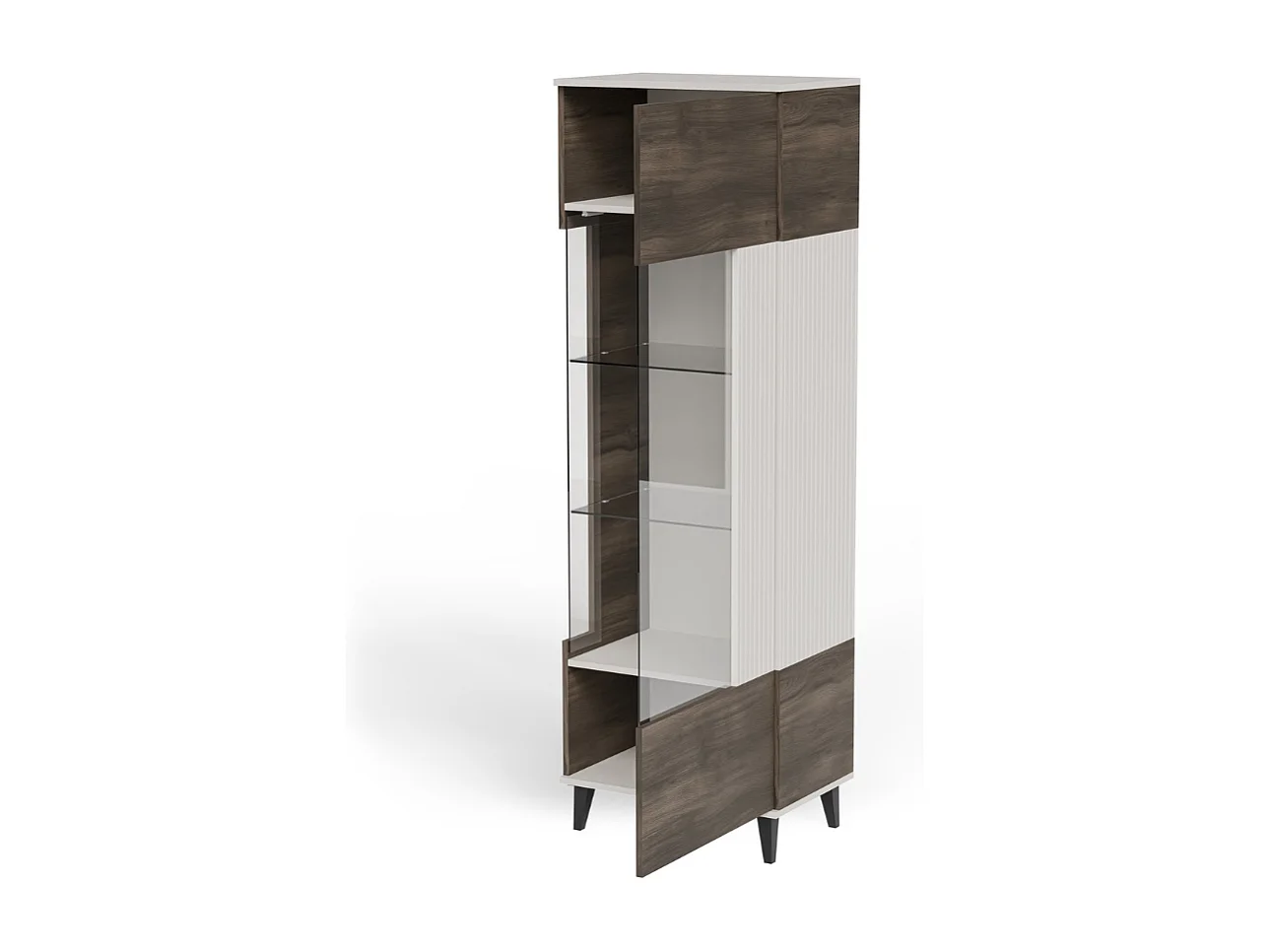 Vitrine contemporaine beige et aspect noyer PUMP