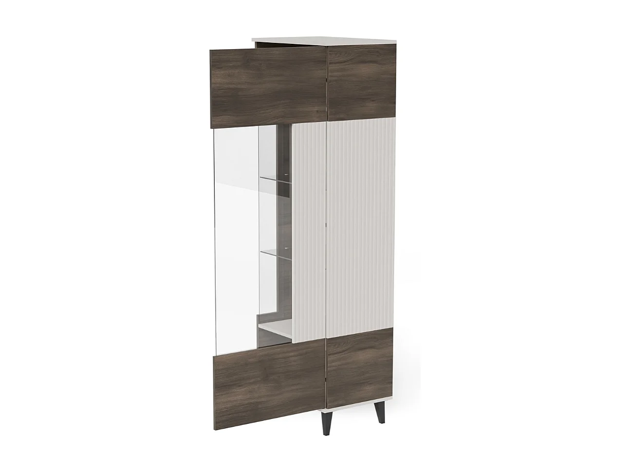 Vitrine contemporaine beige et aspect noyer PUMP