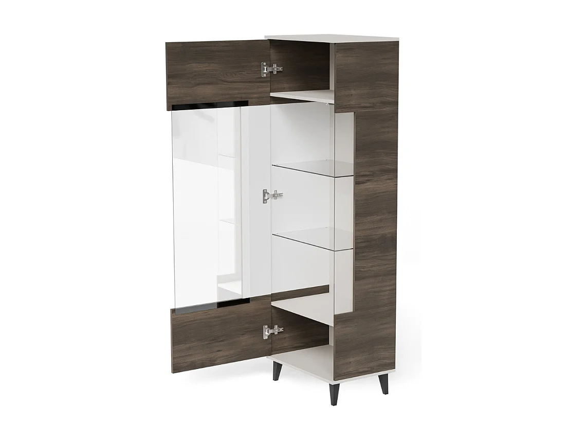 Vitrine contemporaine beige et aspect noyer PUMP
