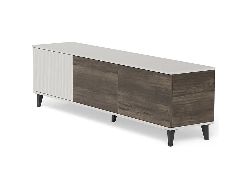 Meuble TV contemporain 180 cm beige aspect noyer PUMP